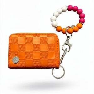 Orange Checkered Clutch with Beaded Wristlet
